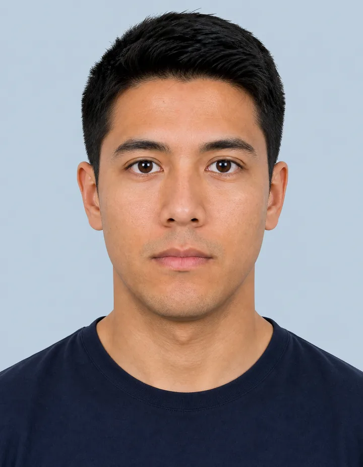 Exemple pédagogique de photo conforme, jeune homme adulte