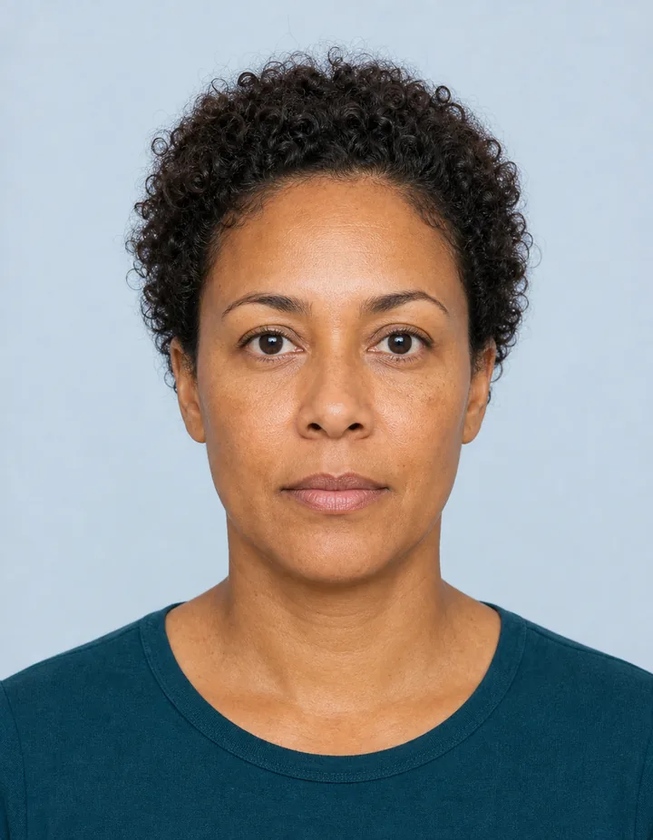 Exemple pédagogique de photo conforme, femme adulte